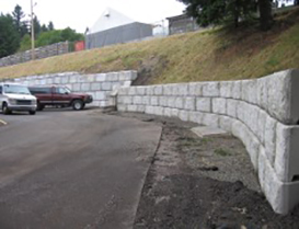 front of retaining wall construction